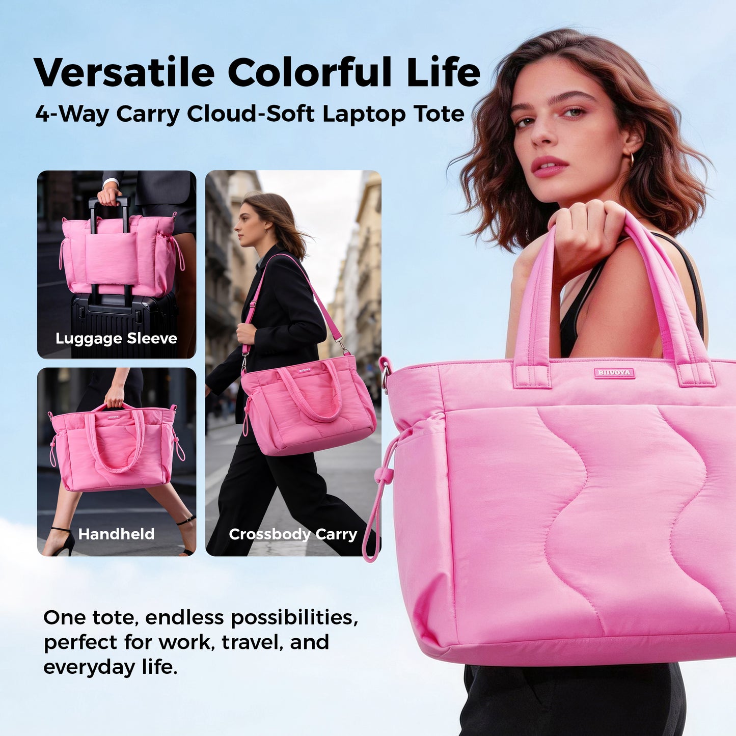 CloudLite™ Laptop Puffy Tote for Women - Mauve Pink