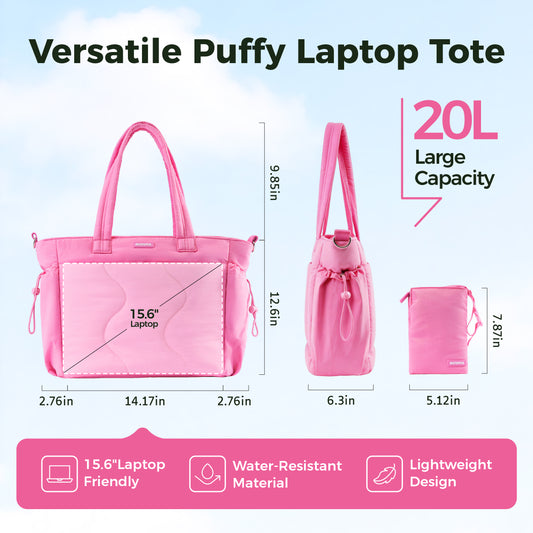Ultra-Loft Laptop Puffy Tote for Women - Mauve Pink