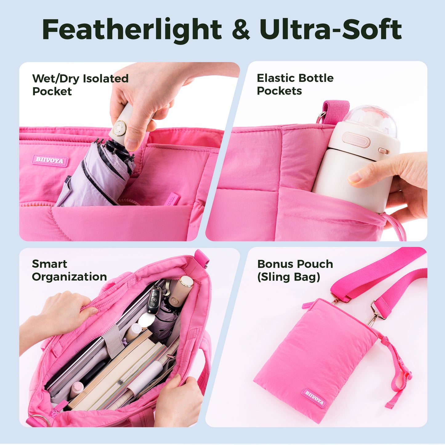 CloudLite™ Laptop Puffy Tote for Women - Mauve Pink
