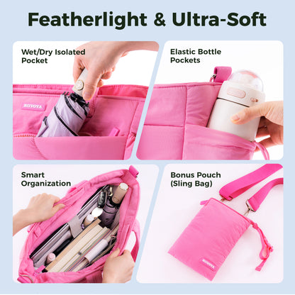 CloudLite™ Laptop Puffy Tote for Women - Mauve Pink