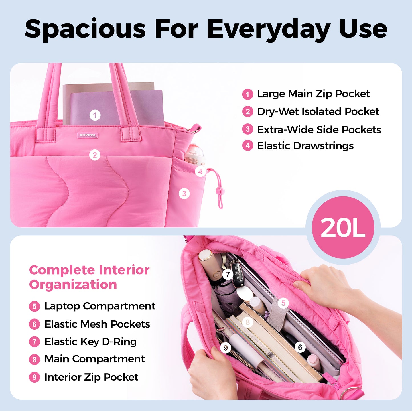 CloudLite™ Laptop Puffy Tote for Women - Mauve Pink