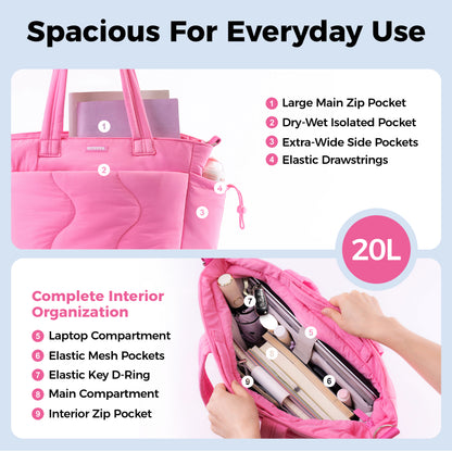 CloudLite™ Laptop Puffy Tote for Women - Mauve Pink