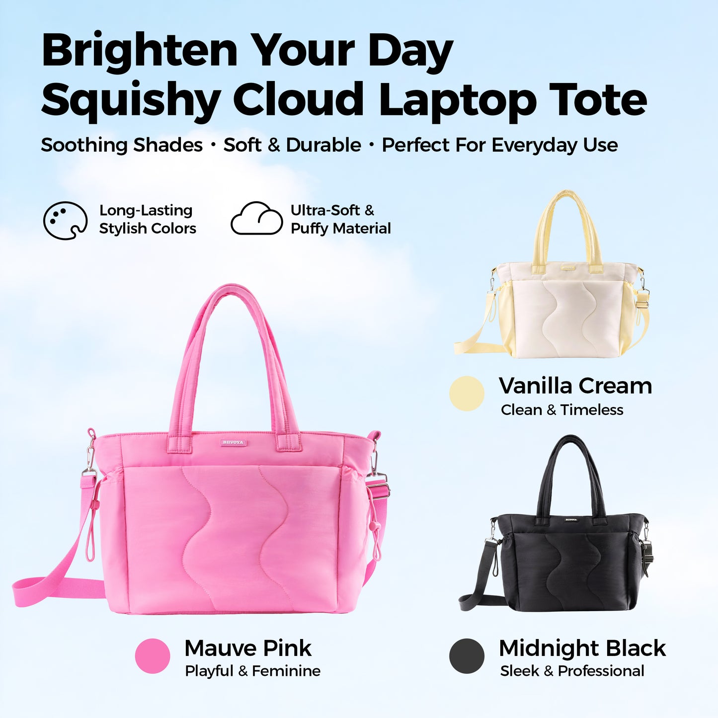 CloudLite™ Laptop Puffy Tote for Women - Mauve Pink