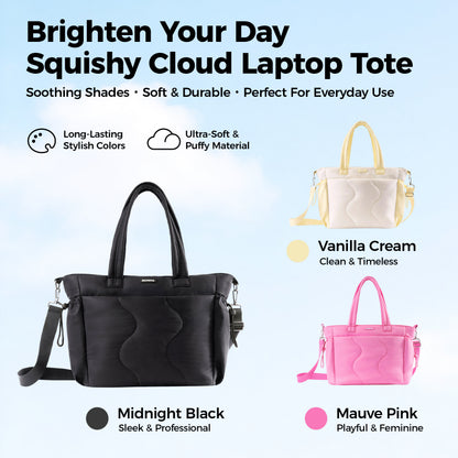 CloudLite™ Laptop Puffy Tote for Women - Midnight Black
