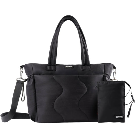 Ultra-Loft Laptop Puffy Tote for Women - Midnight Black