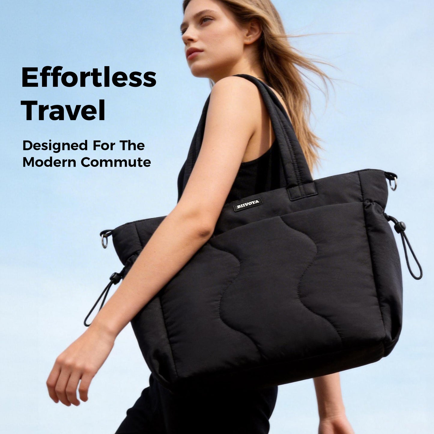CloudLite™ Laptop Puffy Tote for Women - Midnight Black