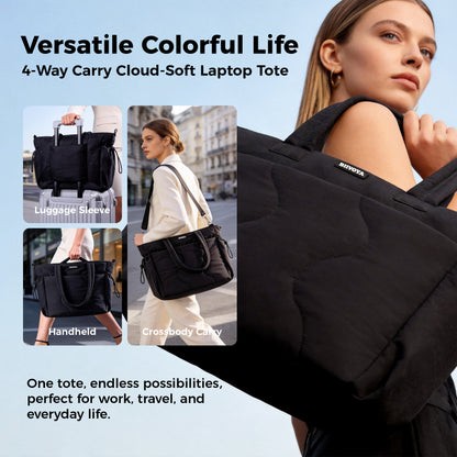 CloudLite™ Laptop Puffy Tote for Women - Midnight Black
