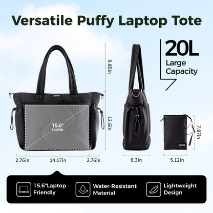 CloudLite™ Laptop Puffy Tote for Women - Midnight Black