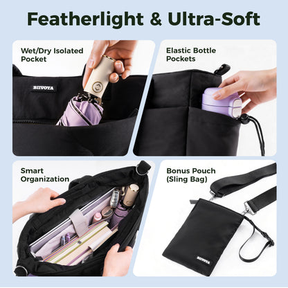 CloudLite™ Laptop Puffy Tote for Women - Midnight Black