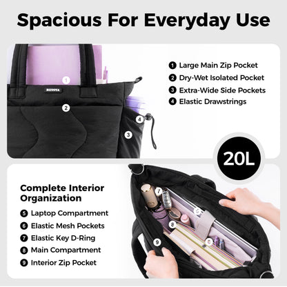 CloudLite™ Laptop Puffy Tote for Women - Midnight Black