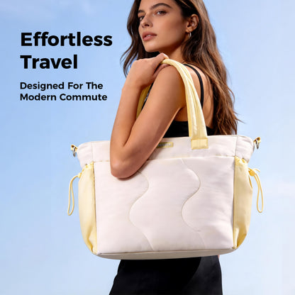 Ultra-Loft Laptop Puffy Tote for Women - Vanilla Cream