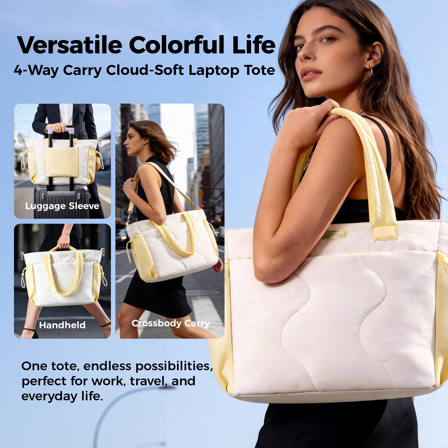 Ultra-Loft Laptop Puffy Tote for Women - Vanilla Cream