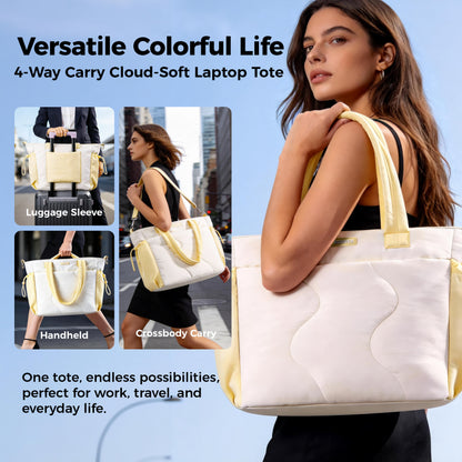 Ultra-Loft Laptop Puffy Tote for Women - Vanilla Cream