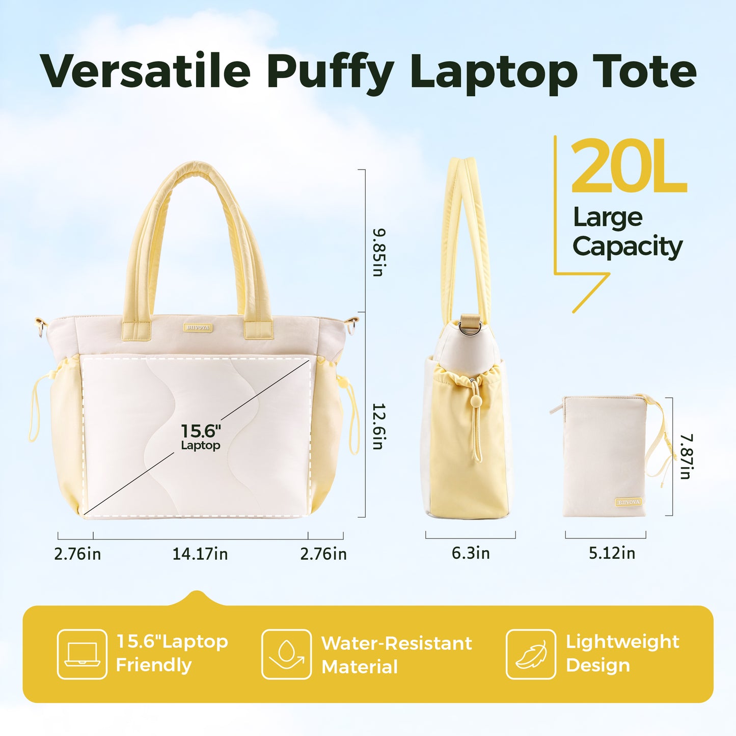 Ultra-Loft Laptop Puffy Tote for Women - Vanilla Cream