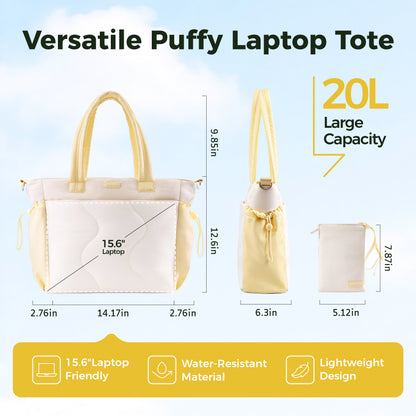 Ultra-Loft Laptop Puffy Tote for Women - Vanilla Cream
