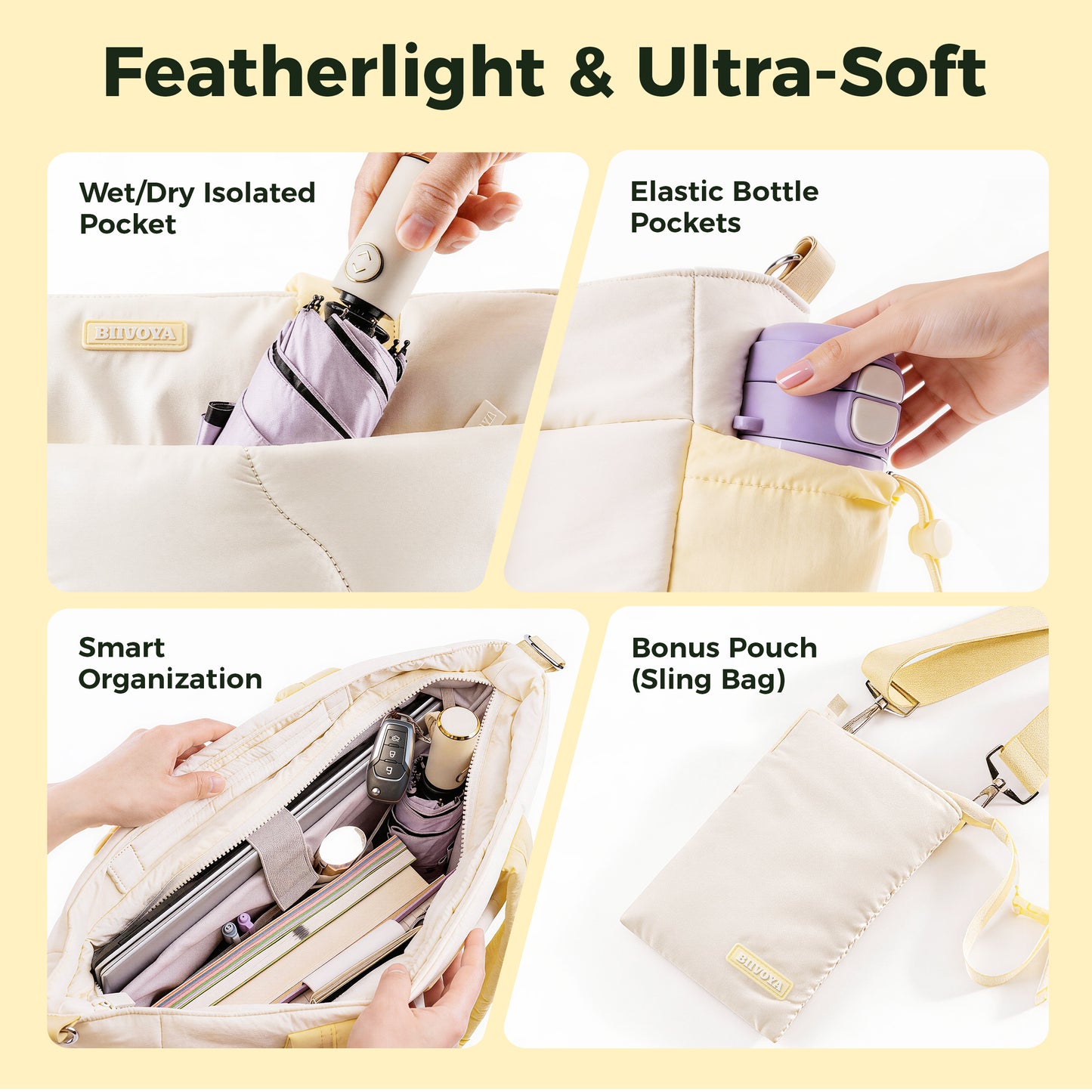 Ultra-Loft Laptop Puffy Tote for Women - Vanilla Cream