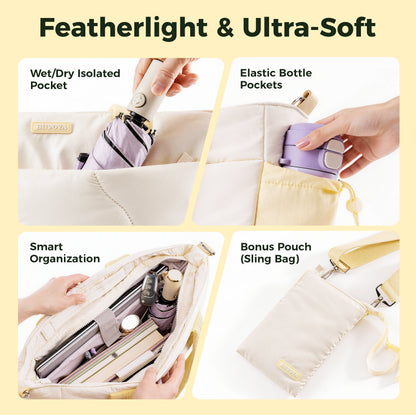 Ultra-Loft Laptop Puffy Tote for Women - Vanilla Cream