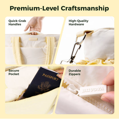 Ultra-Loft Laptop Puffy Tote for Women - Vanilla Cream