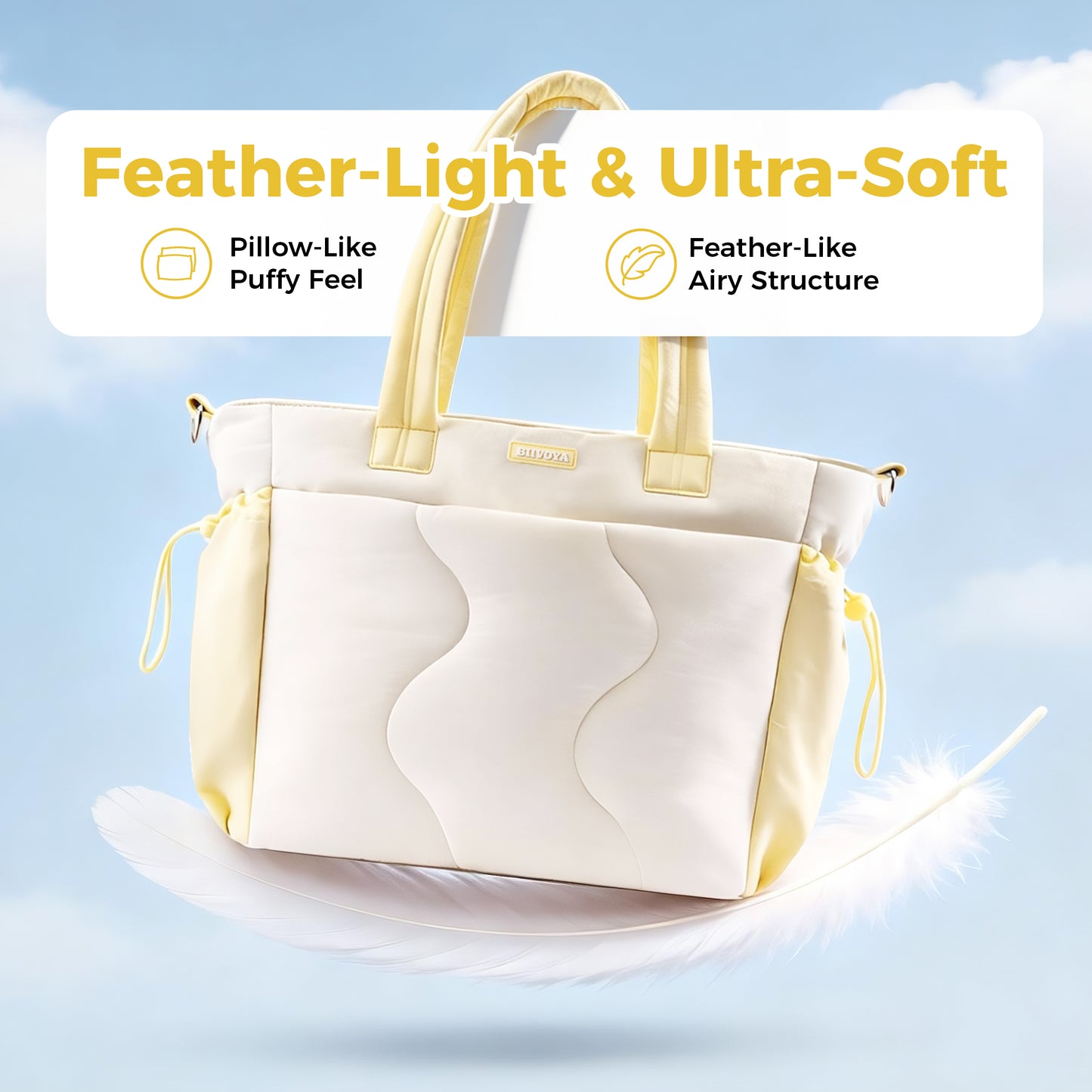 Ultra-Loft Laptop Puffy Tote for Women - Vanilla Cream