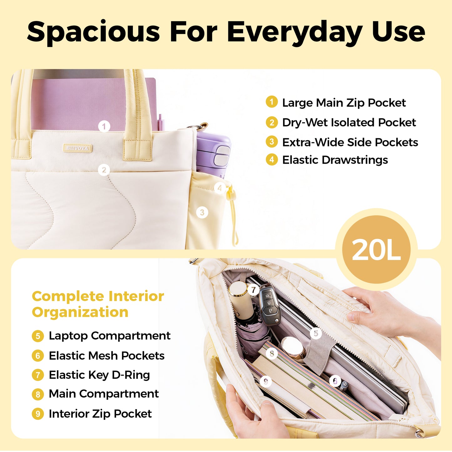 Ultra-Loft Laptop Puffy Tote for Women - Vanilla Cream