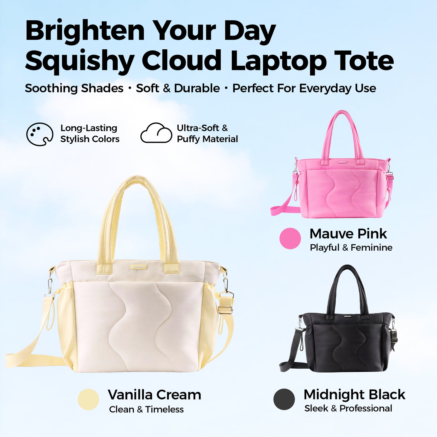 Ultra-Loft Laptop Puffy Tote for Women - Vanilla Cream