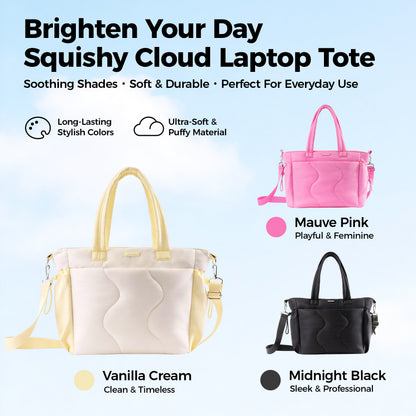 Ultra-Loft Laptop Puffy Tote for Women - Vanilla Cream