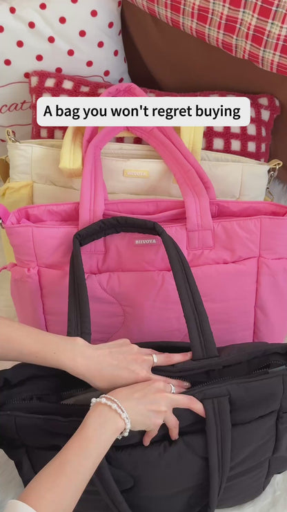 Ultra-Loft Laptop Puffy Tote for Women - Vanilla Cream